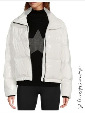 NWT ANTONIO MELANI Glossy White Puffer Jacket Sz L